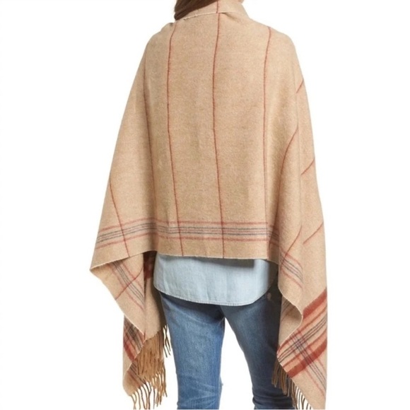 Tan Wool Madewell Tan and Red Plaid Scarf Shawl - Picture 12 of 12
